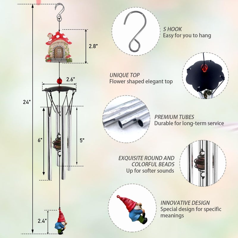 Howarmer Wind Chimes for Outside 24" Mushroom Wind Chimes Outdoor Home Patio Garden Decor Windchimes Outdoors Gift Ideas for Women Mom Grandma Sisters - Image 2